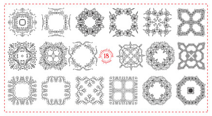 Set hand drawing zentangle floral decorative frame