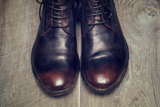 quality Italian shoes closeup. Stylized vintage style