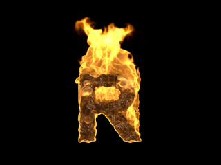 Feuer Buchstabe R auf schwarzem Hintergrund