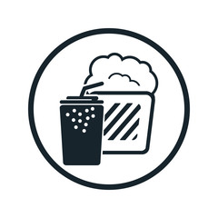 Popcorn and cola soda drink cup icon