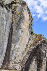 Steps down to Temple of Moon at Machu Picchu, the sacred city of