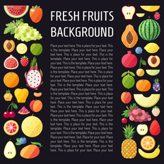 Fruit vector vertical background. Modern flat design. Healthy food background.