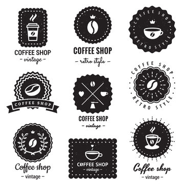 Coffee shop logo-badges vintage vector set. Hipster and retro style. Perfect for your business design.