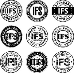 International food standard stamp. 9 design variations of IFS sign