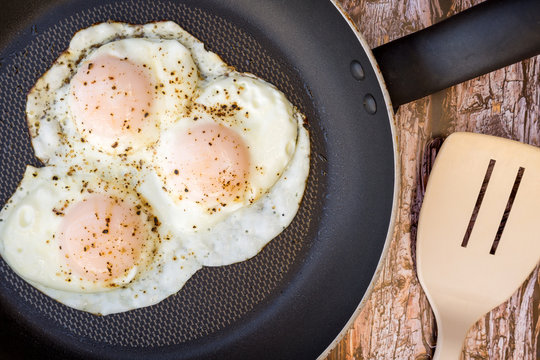 Over-easy eggs with fresh slasa and coffee