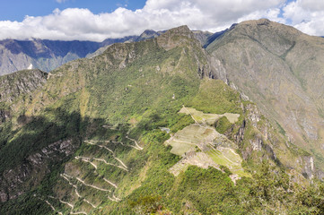 Aerial view of Machu Picchu, the sacred city of Incas, Peru