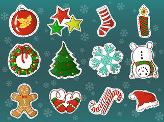xmas holidays decorations cartoon vector set
