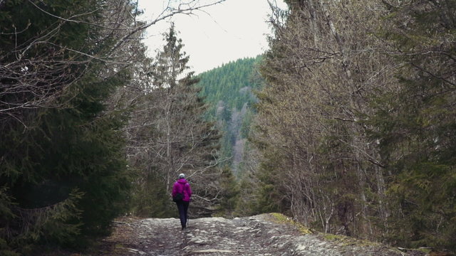 hiker walking in forest slow motion