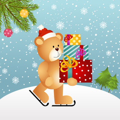Christmas background with teddy bear and gifts

