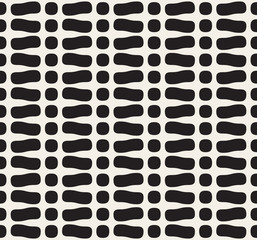 Vector Seamless Black and White Rounded Rectangle And Circle Dash Line Pattern