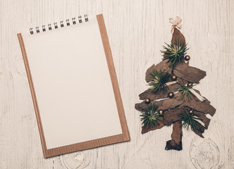 Christmas tree and blank notepaper