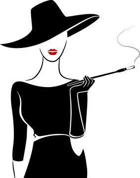 recommend clip art: Girl Vintage Fashion Stencil Cigar