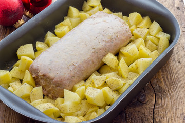 Meatloaf with potatoes to cook