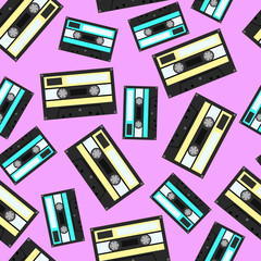 Audiocassette seamless pattern. Vector Illustration