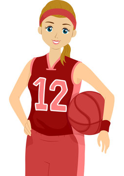 basketball player holding ball, red uniform clip art preview