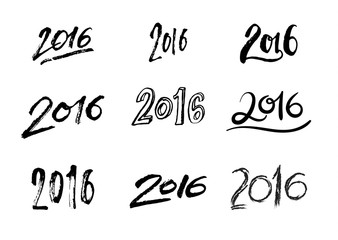 2016 year of the monkey. Happy new year Hand drawn calligraphic sketch numbers.