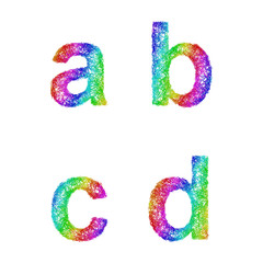 Rainbow sketch font set - lowercase letters a, b, c, d