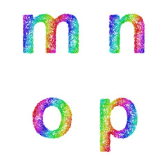 Rainbow sketch font set - lowercase letters m, n, o, p
