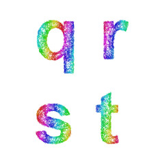 Rainbow sketch font set - lowercase letters q, r, s, t