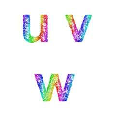 Rainbow sketch font set - lowercase letters u, v, w