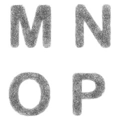 Furry sketch font set - letters M, N, O, P