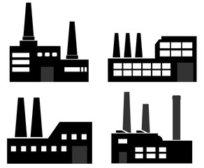 Obraz premium Usines de production industrielle en 4 icônes