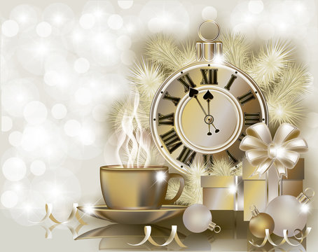 Merry Christmas & Happy New year golden wallpaper, vector illustration