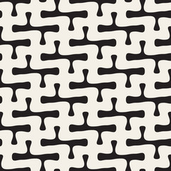 Vector Seamless Black and White Rounded Line Cross Grid Pattern
