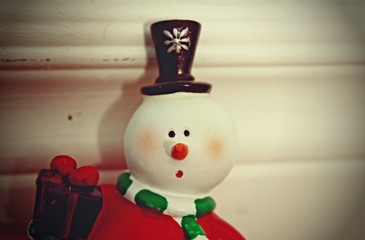 Christmas background with snowman, vintage style