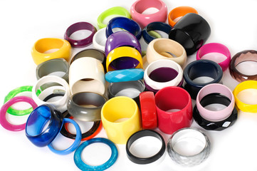 Pile of round modern colorful plastic bangles