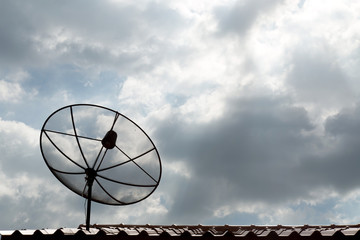 Satellite dish communication technology network on the roof in t