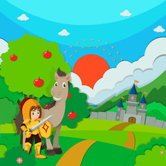 Obraz na płótnie Canvas Knight and horse on the land