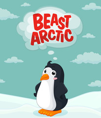 Cute penguin standing on ice