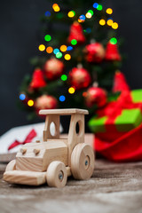 wooden toy. Christmas background.