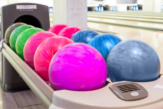 Close-up view of colorfulbowling balls