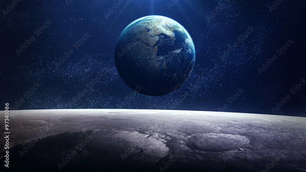 Wall mural high resolution planet earth view from the moon surface. elements of this image are furnished by nas