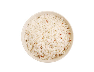 Rice in white bowl isolated on white, Clipping
