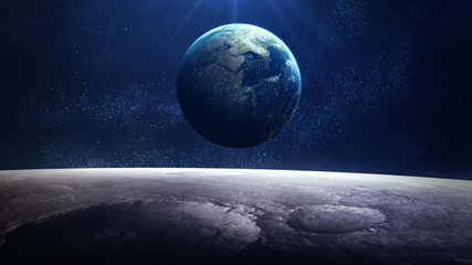 Vue haute résolution de la planète Terre depuis la surface de la lune. Les éléments de cette image sont fournis par la NASA