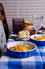 Fried eggs with vegetables