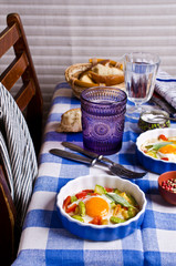 Fried eggs with vegetables