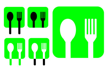 Spoon and Fork for your restaurant identity, at rounded square, isolated on white
