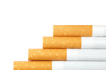 Cigarettes with a brown filter isolated on white background