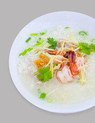 Rice congee mixed with shrimp and vegetable