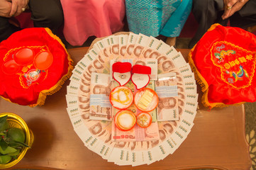 Bride price money in traditional wedding ceremony Thailand