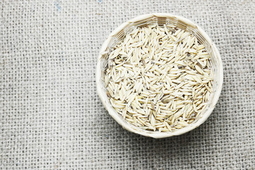 paddy and rice on hemp bag