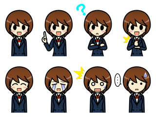 シンプルキャラクター　会話・表情イラスト集　高校生　女子 その１