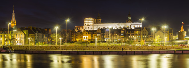 Nocna panorama Szczecina,Zamek Książąt Pomorskich
