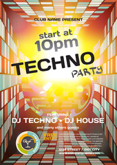 Vector night party invitation techno style. Vector template grap