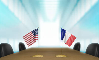 United States and France relations and trade deal talks 3D rendering