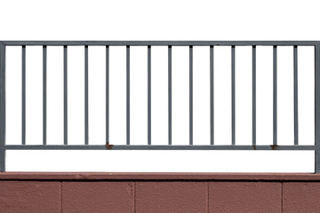 Metal fence and cement wall isolated on white background